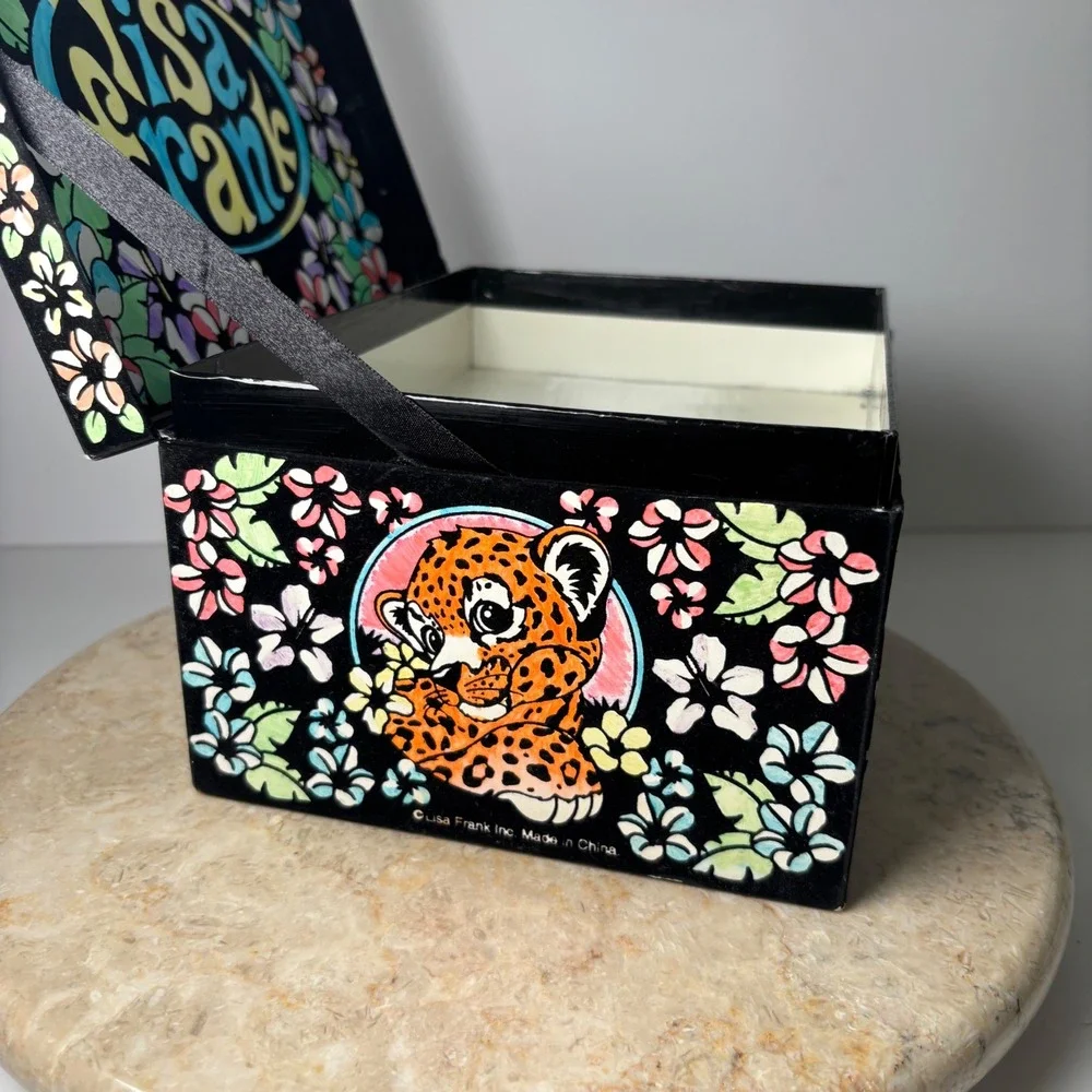 Lisa‎ Frank Hunter the Leopard Jewelry Box Small Black Tropical Floral Drawers